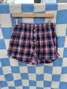 Free people Plaid Cotton Boxer-Style Women’s Shorts in Pink and Navy